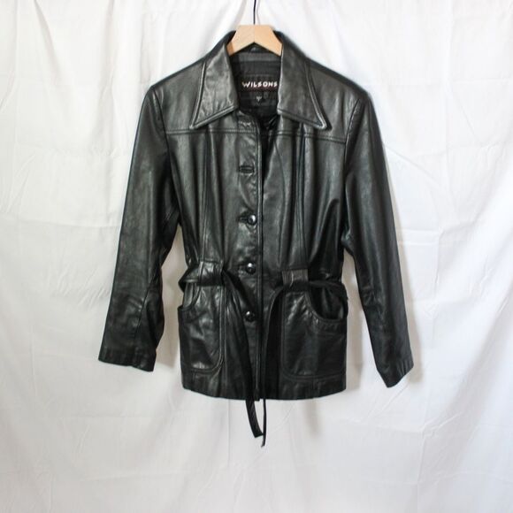 Wilson’s Black Leather Women’s Tie Front Jacket Large - Picture 1 of 8